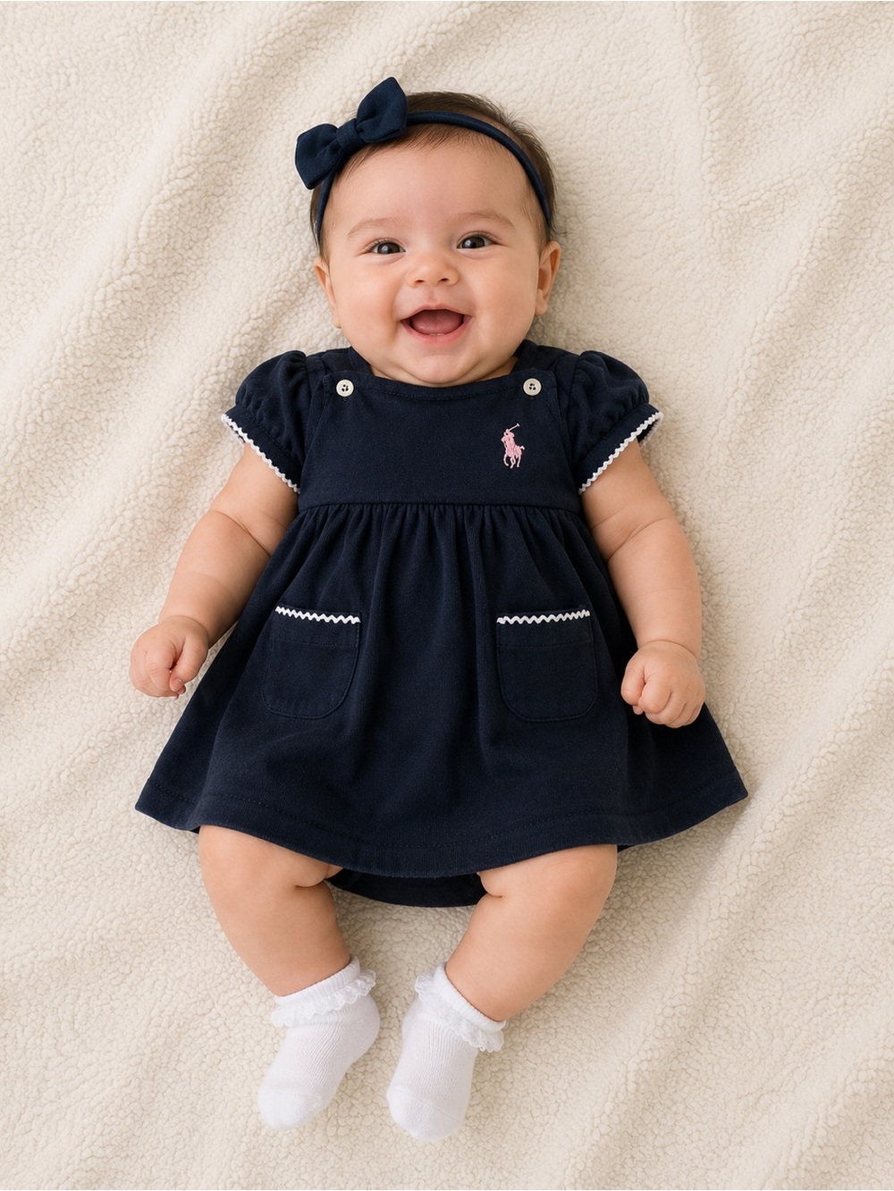Ralph Lauren Navy Dress with Pink Polo Logo